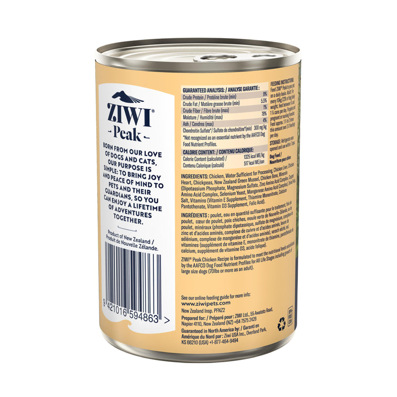 ZIWI Peak Wet Chicken Recipe Dog Food 390g x 12