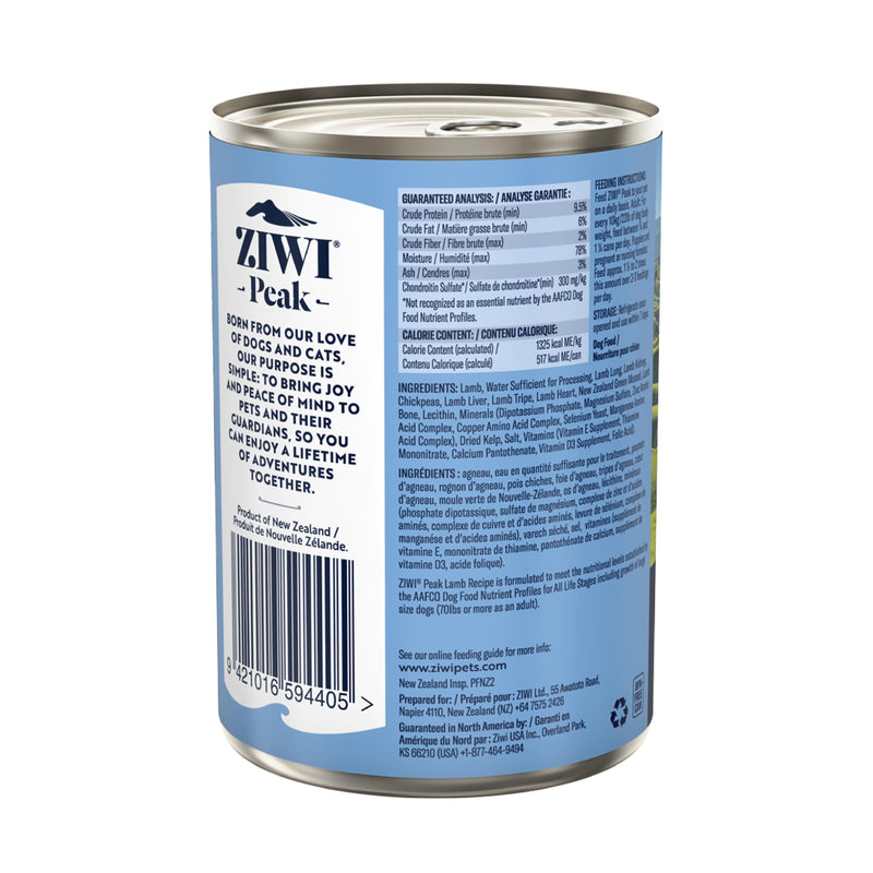 ZIWI Peak Wet Lamb Recipe Dog Food 390g