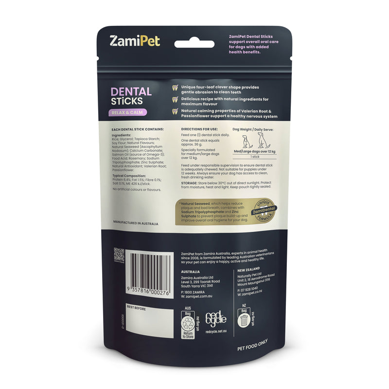 ZamiPet Dental Sticks Relax and Calm for Medium and Large Dogs 200g 6 Pack