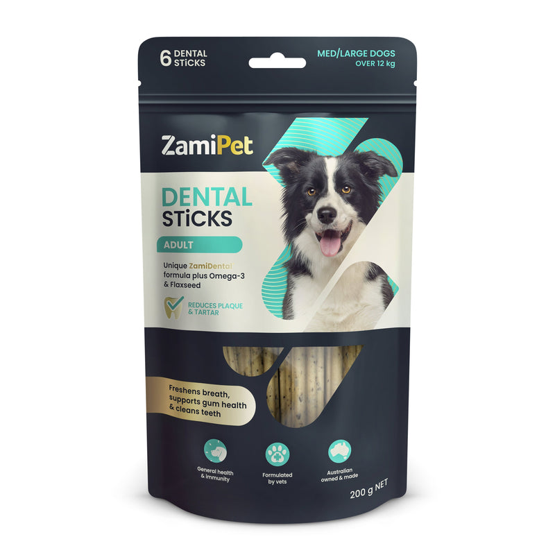 ZamiPet Dental Sticks for Medium and Large Adult Dogs 200g 6 Pack-Habitat Pet Supplies