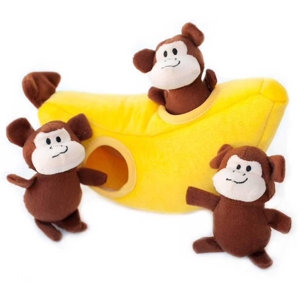 Zippy Paws Banana and Monkeys Burrow Dog Toy :->>-Habitat Pet Supplies