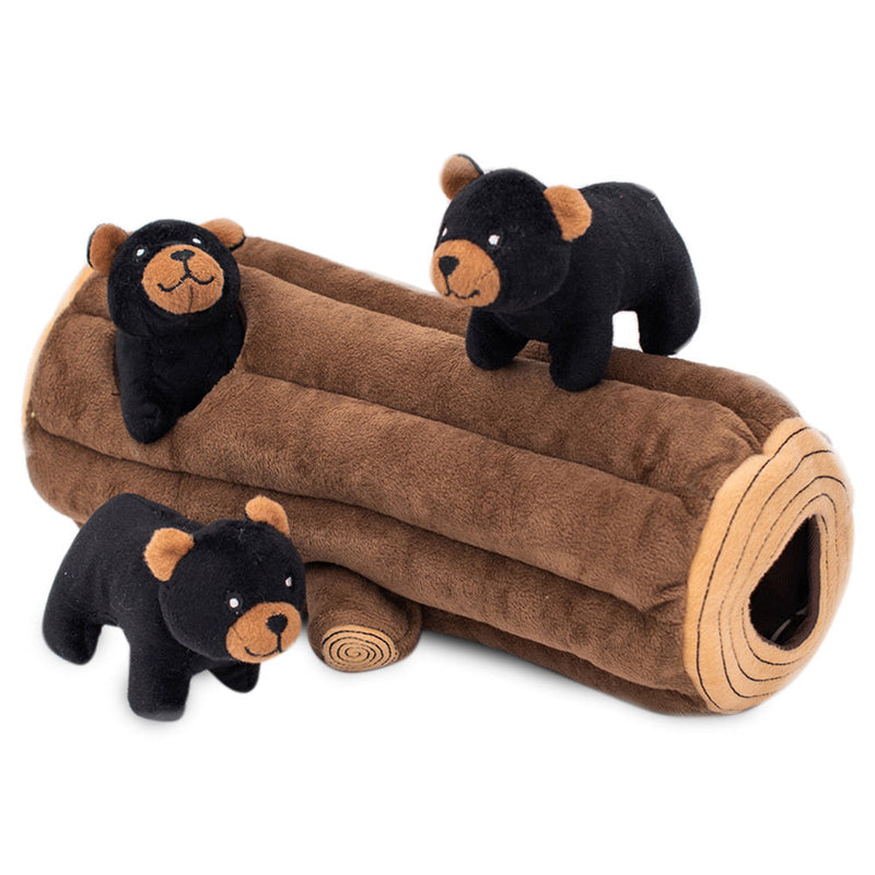 Zippy Paws Log and Black Bears Burrow Dog Toy (+_+)