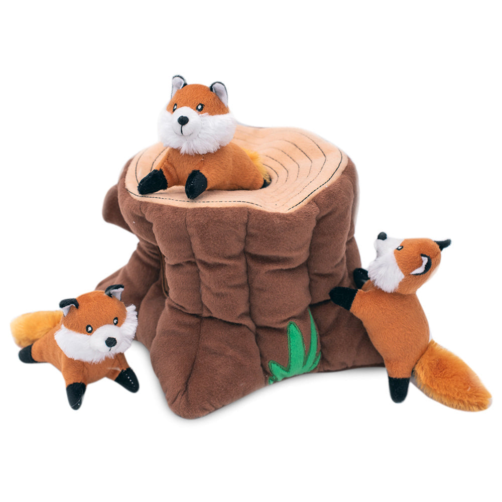 Zippy Paws Stump and Foxes Burrow Dog Toy :->>-Habitat Pet Supplies